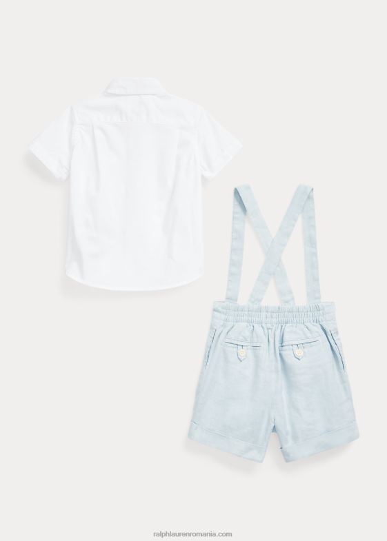 albastru de beril/alb bebelus Ralph Lauren Set cămașă din bumbac și salopetă din in 046887806