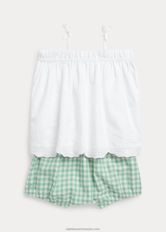 deckwash alb bebelus Ralph Lauren top din bumbac cu ochi și set scurt vichy 046887776