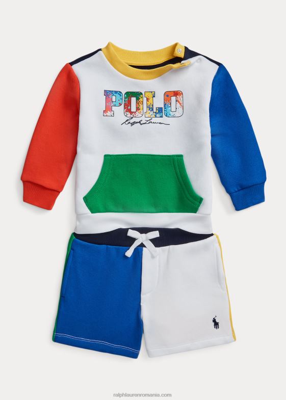 multi alb bebelus Ralph Lauren hanorac și set scurt din fleece cu logo 046887763