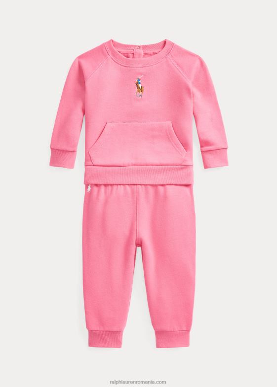 roz desert bebelus Ralph Lauren Set hanorac din fleece și pantaloni de jogger 046888200