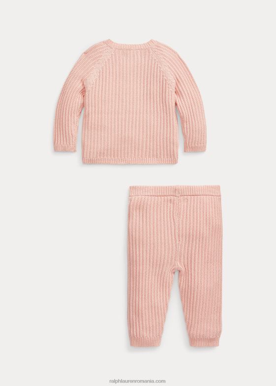 roz pal bebelus Ralph Lauren set de pulover și pantaloni din bumbac 046887793