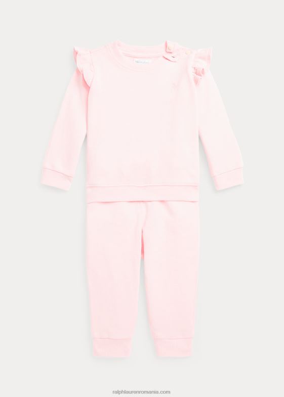 roz salcam bebelus Ralph Lauren set de top și pantaloni din țesătură cu volane 046888202