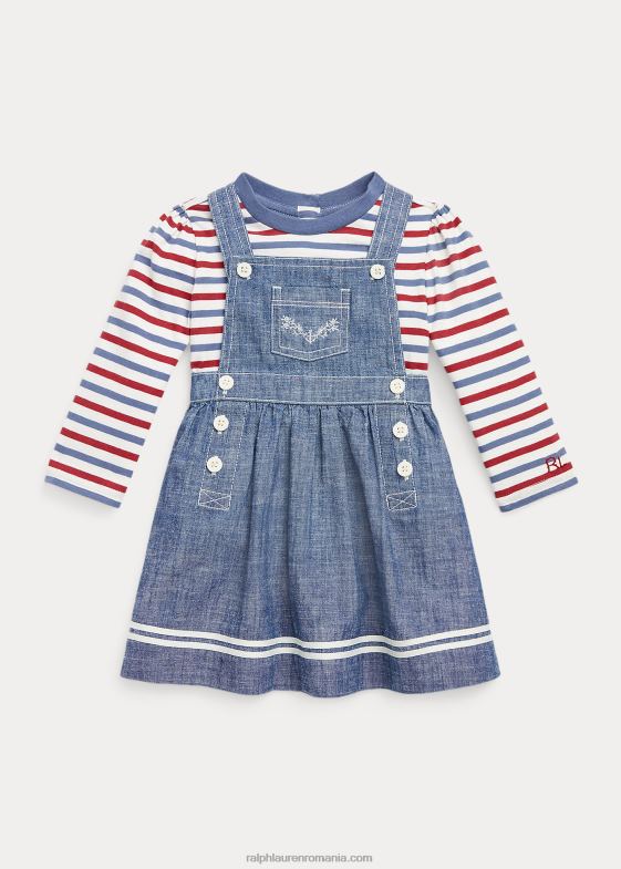 spălare indigo închis bebelus Ralph Lauren Set tricou din jerse și rochie din chambray 046888212