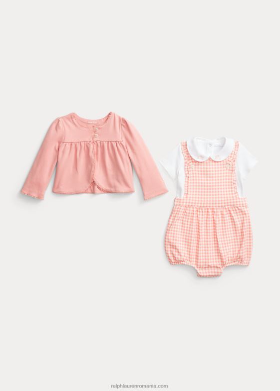 vichy roz bebelus Ralph Lauren Set cardigan body și pantalon scurt 046887777