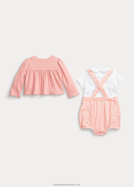 vichy roz bebelus Ralph Lauren Set cardigan body și pantalon scurt 046887777