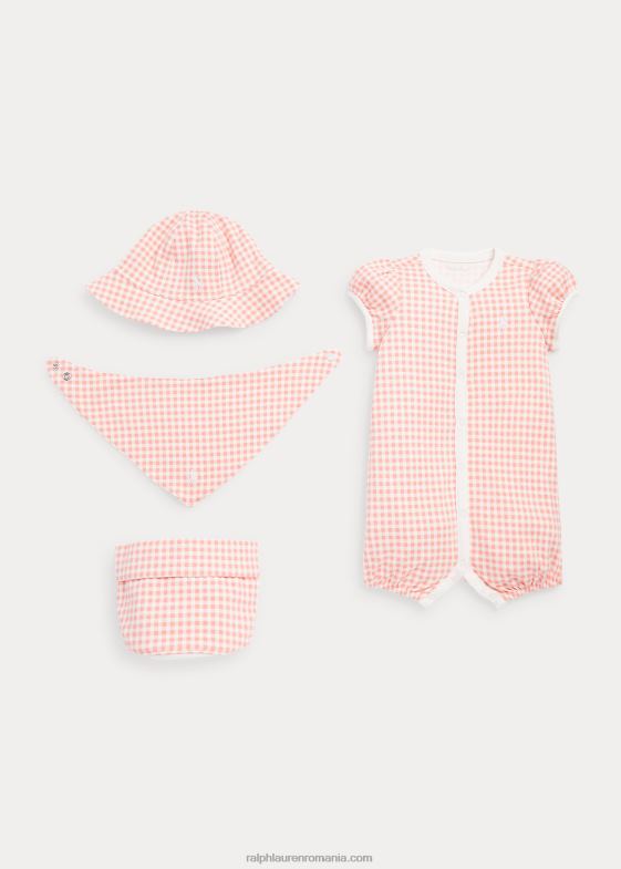 vichy roz bebelus Ralph Lauren set cadou din bumbac interlock 4 piese 046887820