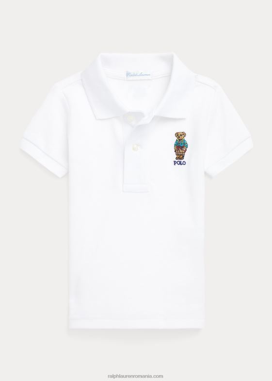 alb bebelus Ralph Lauren cămașă polo din plasă de bumbac ursuleț polo 046888280