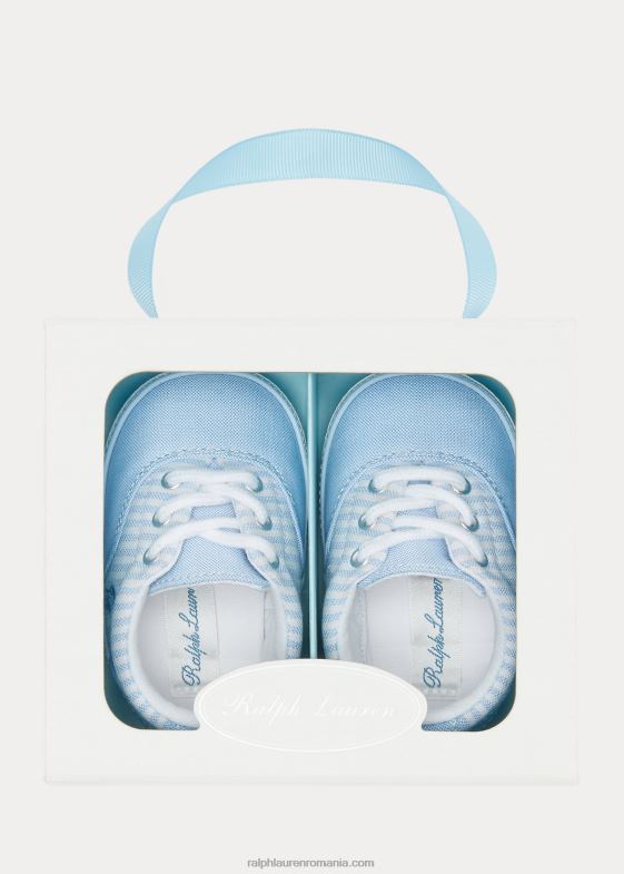 albastru deschis bebelus Ralph Lauren adidași din pânză cu dungi keaton 046888120