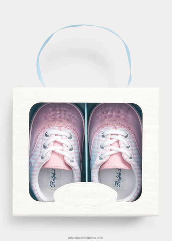 dungi roz deschis bebelus Ralph Lauren adidași din pânză cu dungi keaton 046888121