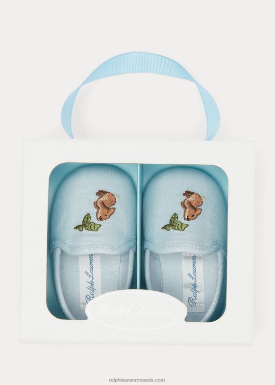 albastru bebelus Ralph Lauren papuc din bumbac iepuraș cenușă 046888129