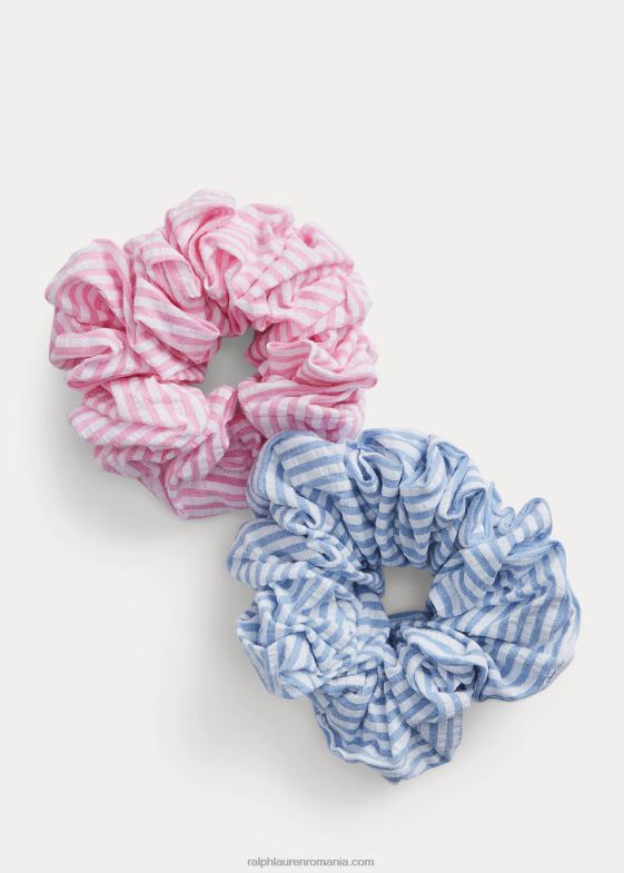 alb/albastru de birou copii Ralph Lauren scrunchie cu dungi, pachet de 2 046887172