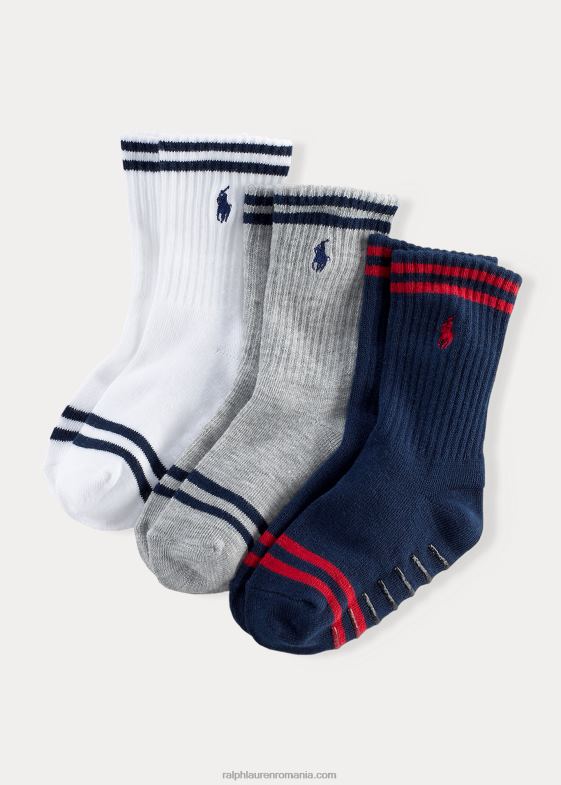 alb copii Ralph Lauren șosete crew în dungi, pachet de 3 046885961