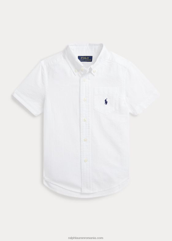 alb copii Ralph Lauren cămașă cu mânecă scurtă din bumbac seersucker 046886417
