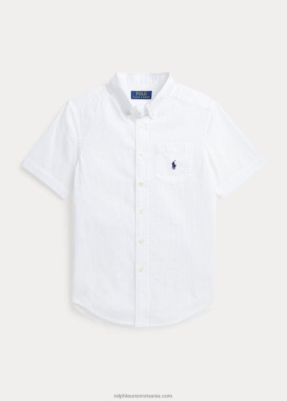 alb copii Ralph Lauren cămașă cu mânecă scurtă din bumbac seersucker 046886588