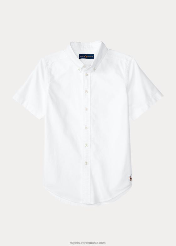 alb copii Ralph Lauren cămașă uniformă oxford din bumbac, cu mâneci scurte 046886075