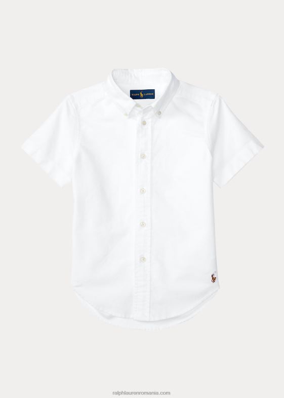 alb copii Ralph Lauren cămașă uniformă oxford din bumbac, cu mâneci scurte 046889757