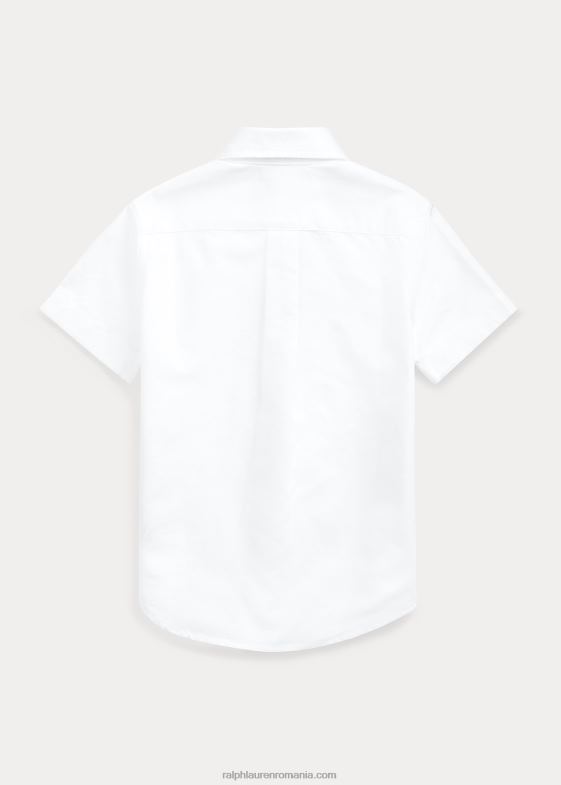 alb copii Ralph Lauren cămașă uniformă oxford din bumbac, cu mâneci scurte 046889757