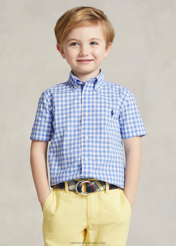 albastru alb copii Ralph Lauren cămașă cu mânecă scurtă din popelin din bumbac vichy 046886425