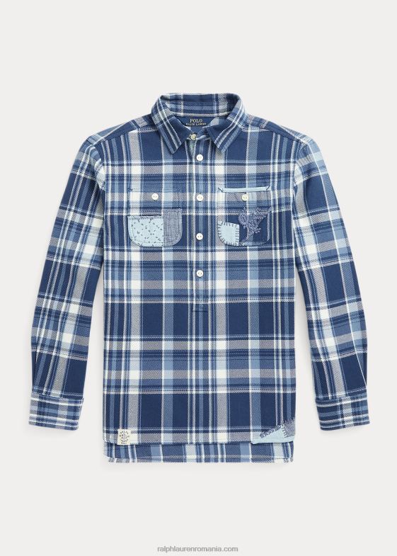 albastru/crem multi copii Ralph Lauren cămașă pulover din twill de bumbac în carouri 046887606