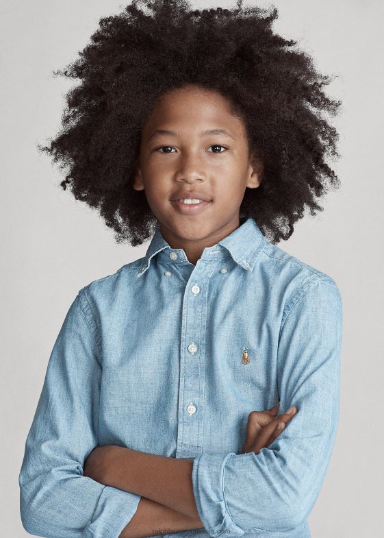 albastru deschis copii Ralph Lauren cămașă din bumbac cambray 046886070