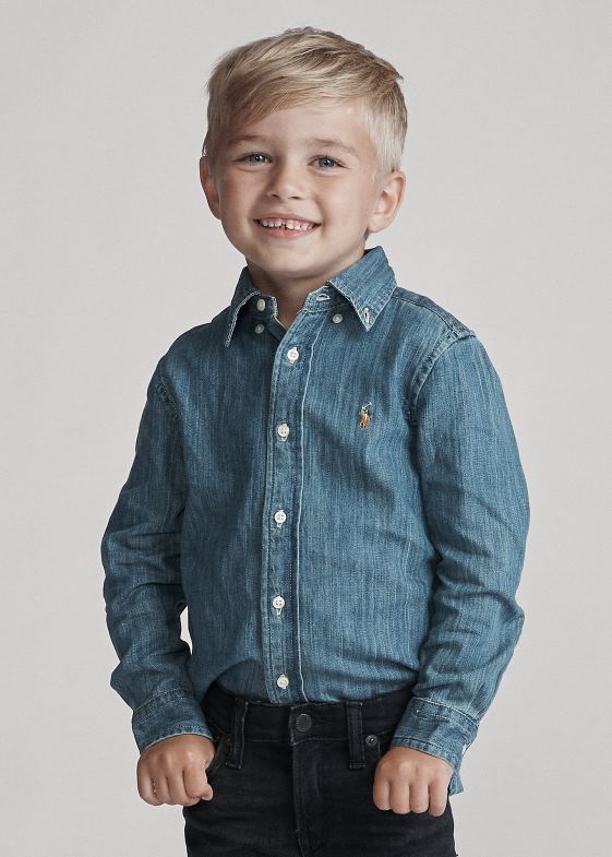 albastru inchis copii Ralph Lauren cămașă din denim de bumbac 046885708