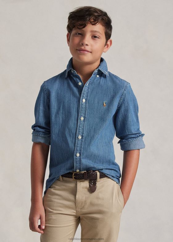 albastru inchis copii Ralph Lauren cămașă din denim de bumbac 046886059