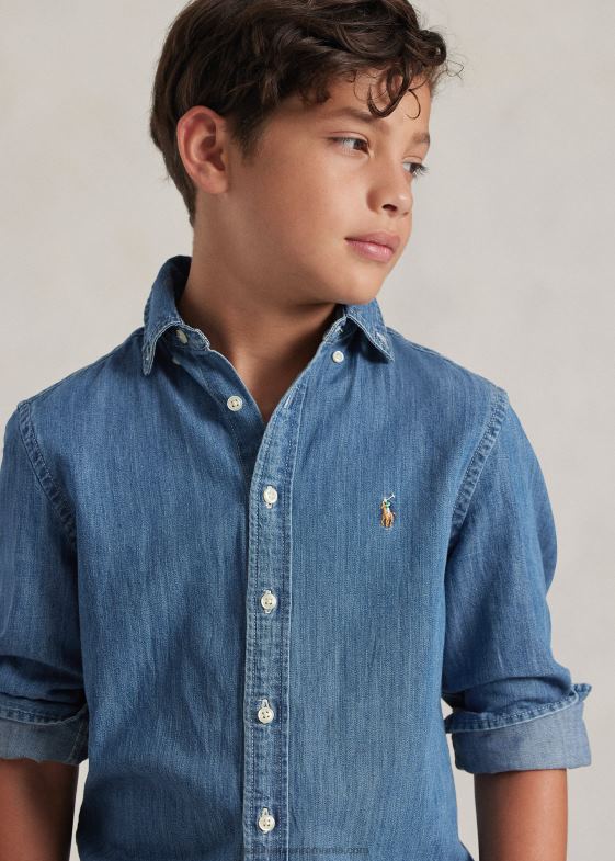 albastru inchis copii Ralph Lauren cămașă din denim de bumbac 046886059