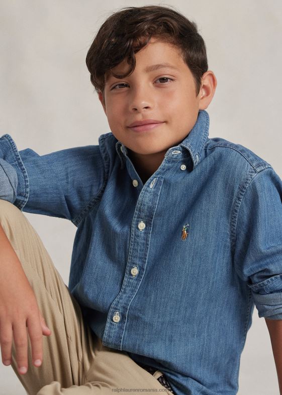 albastru inchis copii Ralph Lauren cămașă din denim de bumbac 046886059