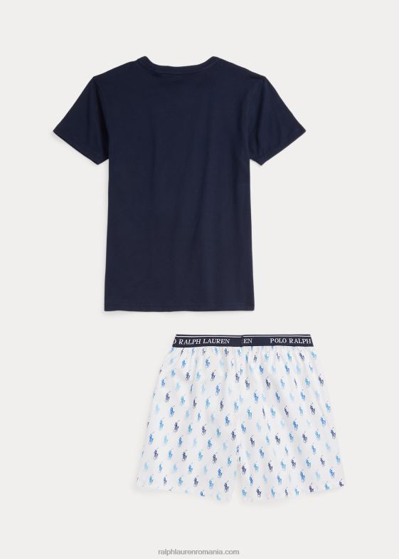 alb/marin de croazieră copii Ralph Lauren set de dormit boxer și tricou polo ponei 046886400
