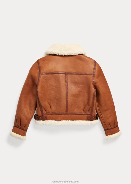 maro chihlimbar copii Ralph Lauren geacă din piele căptușită cu shearling 046887190