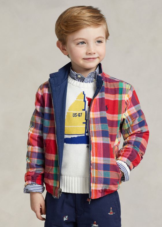 roșu/bleumarin multi copii Ralph Lauren jachetă reversibilă din bumbac madras 046885662