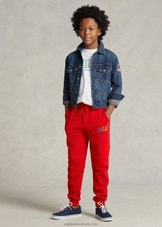 200 rl roșu copii Ralph Lauren pantaloni de jogger cu fleece cu logo 046886564