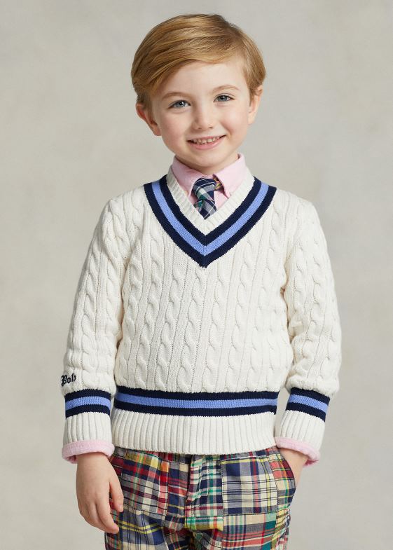 crem cu dungi bleumarin copii Ralph Lauren emblematicul pulover de cricket 046885665