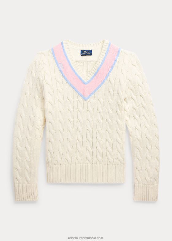 crema clubhouse copii Ralph Lauren pulover de cricket din bumbac amestecat cu cablu 046887079