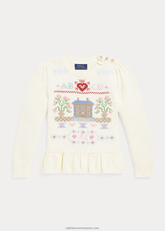 crema clubhouse copii Ralph Lauren pulover din amestec de bumbac din tricot intarsia 046887469