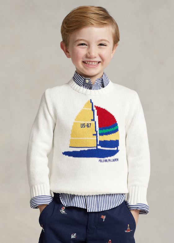 deckwash alb copii Ralph Lauren pulover din bumbac pentru barca cu pânze 046885666