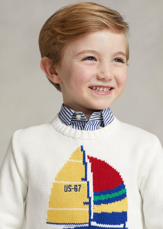 deckwash alb copii Ralph Lauren pulover din bumbac pentru barca cu pânze 046885666