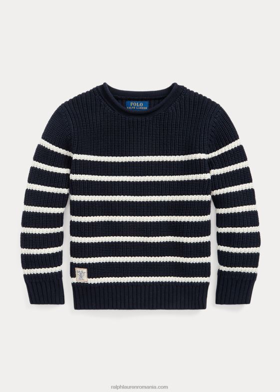 rl bleumarin cu cremă imobiliară copii Ralph Lauren pulover din bumbac cu guler rulat cu dungi 046886532