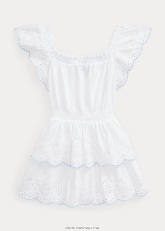 alb copii Ralph Lauren rochie din jerseu de bumbac brodat cu ochiuri 046886843