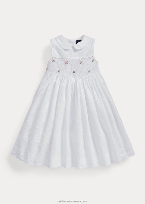 alb copii Ralph Lauren rochie seersucker din bumbac smocked 046886841