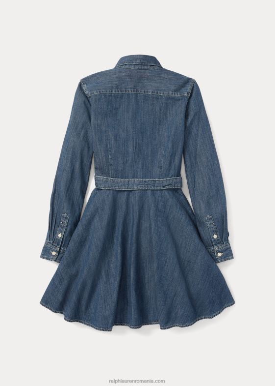 indigo copii Ralph Lauren rochie cămașă din denim de bumbac cu centură 046887025
