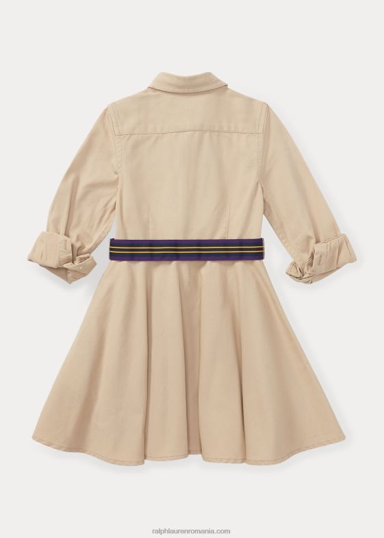 kaki copii Ralph Lauren rochie cămașă din bumbac cu curea 046886920