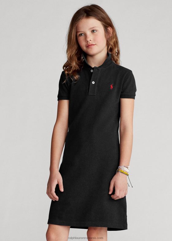 negru copii Ralph Lauren rochie polo din plasă de bumbac 046887013