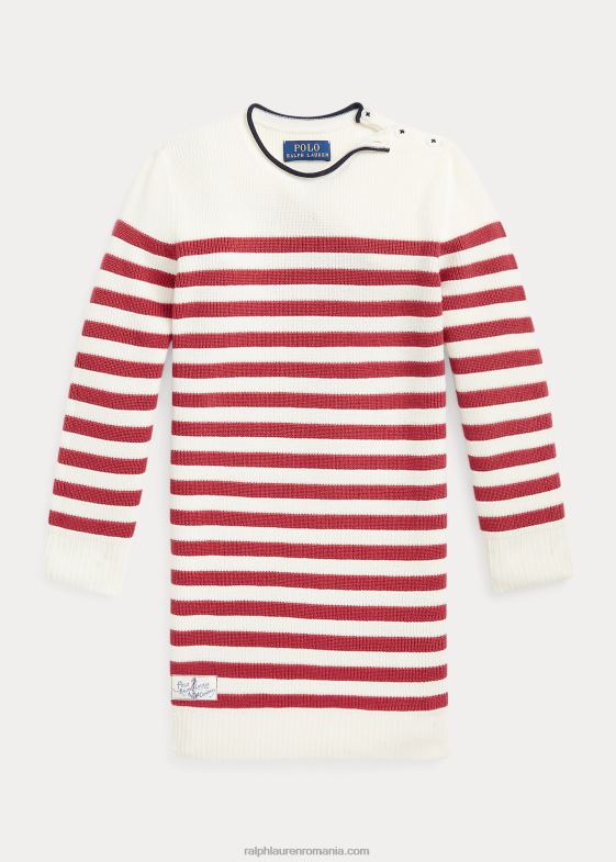 smântână/ardei iute copii Ralph Lauren rochie pulover din bumbac cu dungi 046887459