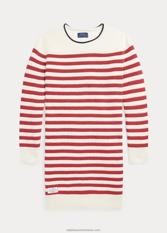 smântână/ardei iute copii Ralph Lauren rochie pulover din bumbac cu dungi 046887610