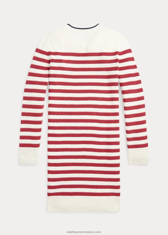 smântână/ardei iute copii Ralph Lauren rochie pulover din bumbac cu dungi 046887610
