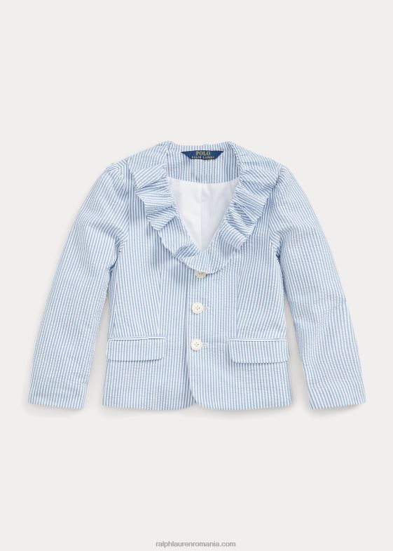albastru alb copii Ralph Lauren blazer seersucker cu volane 046887382