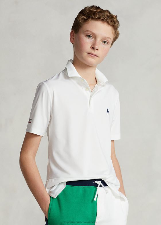 alb ceramic copii Ralph Lauren Tricou polo din jerseu elastic de performanță 046885974