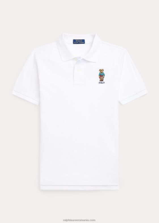 alb copii Ralph Lauren cămașă polo din plasă de bumbac ursuleț polo 046886638