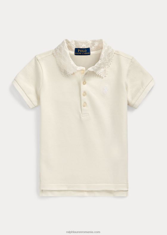 alb copii Ralph Lauren tricou polo cu guler din dantelă din plasă elastică 046887381